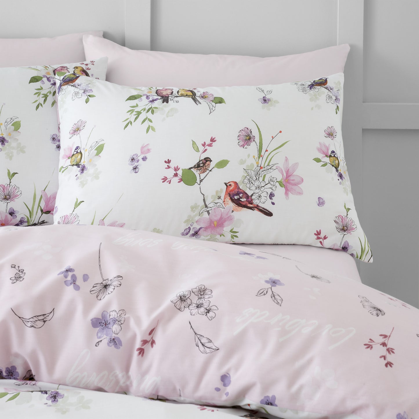 Catherine Lansfield Songbird Pink Reversible Duvet Set