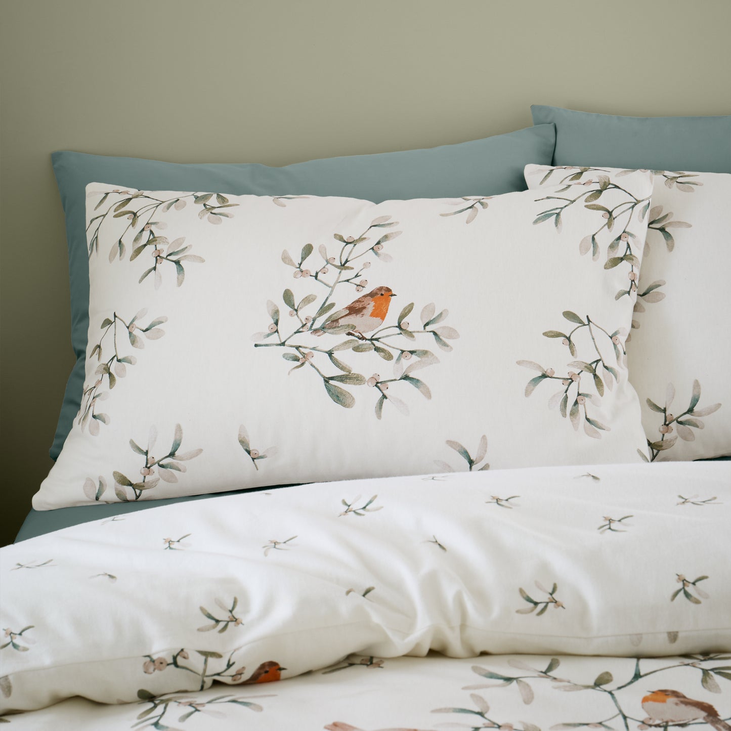 Catherine Lansfield -Brushed Mistletoe Robin Duvet Set