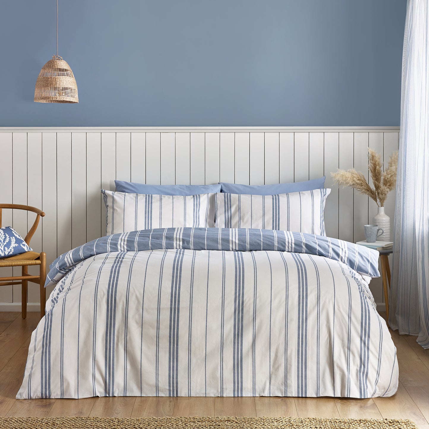 Catherine Lansfield Harbour Stripe Duvet Set - Blue