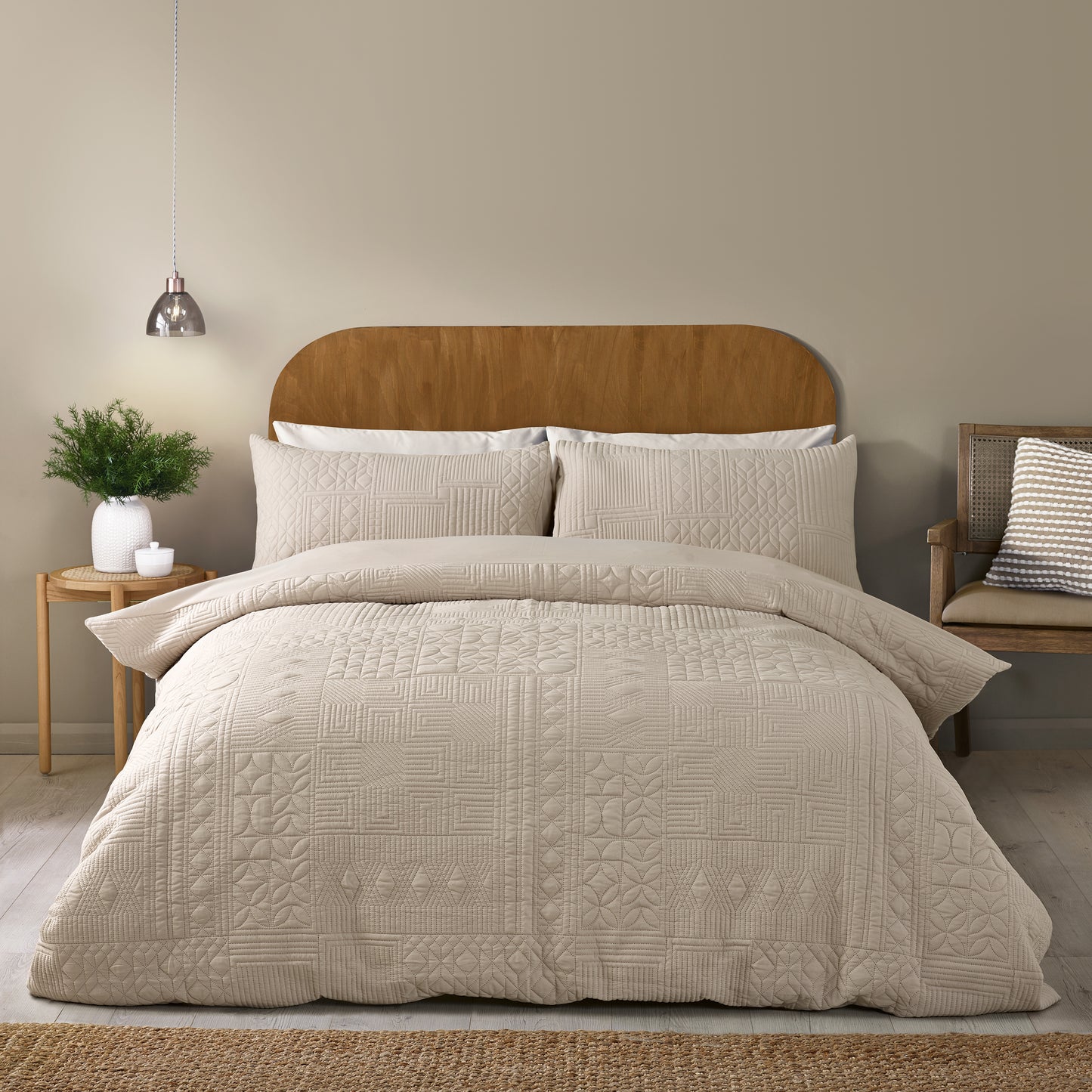Catherine Lansfield Folkstone Geo Duvet Set - Natural