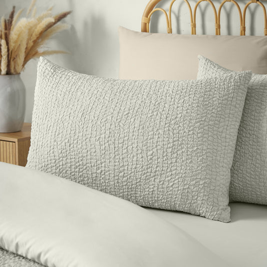 Catherine Lansfield Crinkle Seersucker Duvet Set  - Green