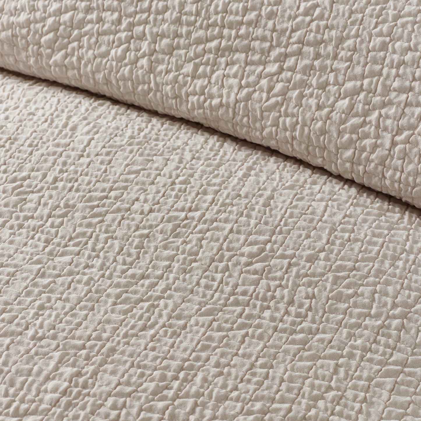 Catherine Lansfield Crinkle Seersucker Duvet Set  - Natural