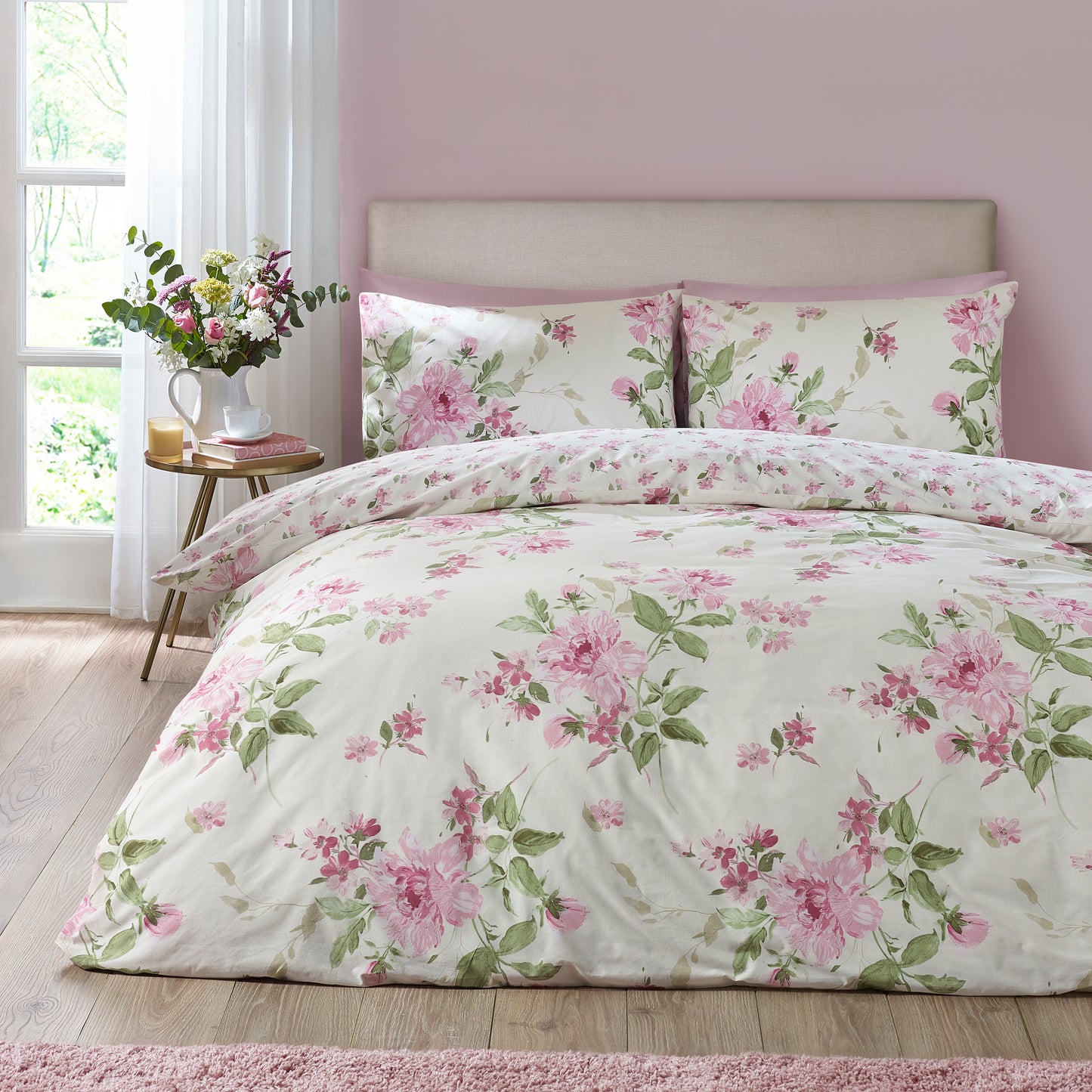 Catherine Lansfield Avebury Floral Duvet Set - Cream