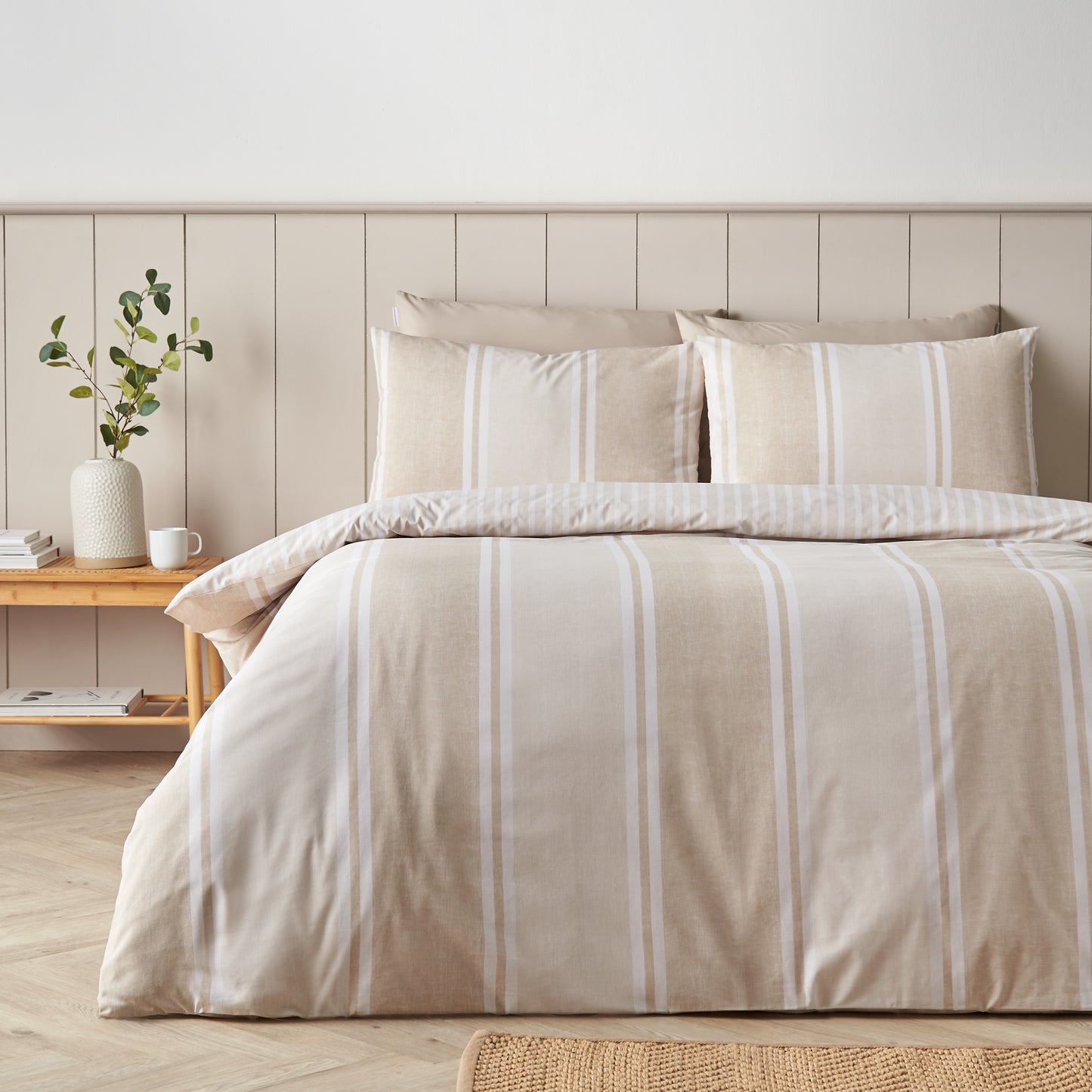 Catherine Lansfield Banded Stripe Duvet Set - Natural