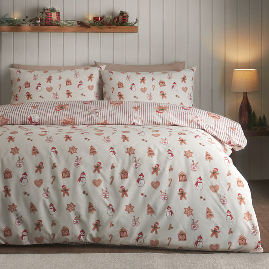 Catherine Lansfield Christmas Gingerbread Stripe Duvet Set