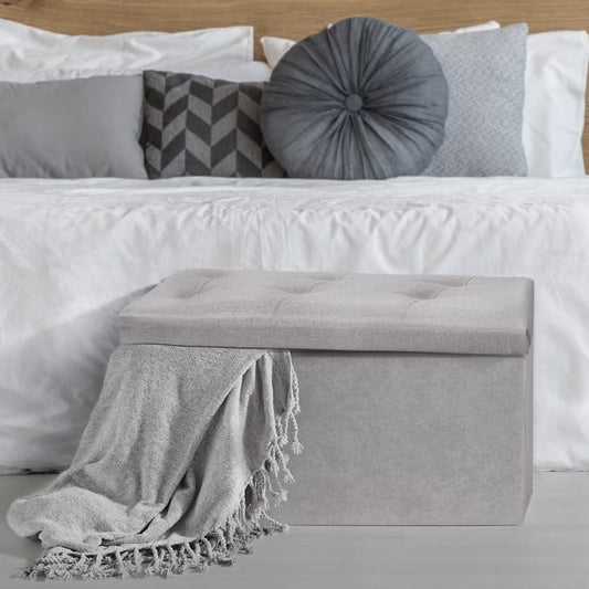 Large Chenille Ottoman Storage Bench - Grey