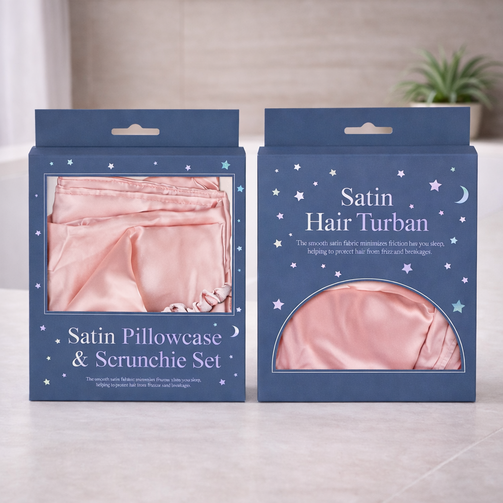 Pillow Case, Scrunchie & Turban Satin Set