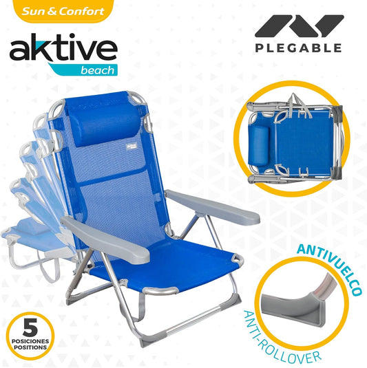 Aktive Multi Position Folding Beach Chair Blue - Mid Height