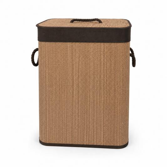 Foldable Lined Bamboo Laundry Basket with Lid & Handles – 60cm