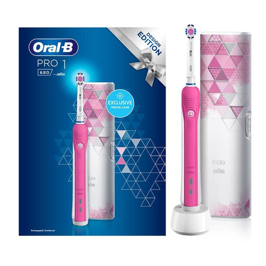 Oral-B Pro 1 680 Pink 3DWhite Electric Toothbrush + Bonus Travel Case