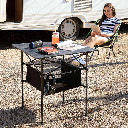 Folding Camping Table with Basket and Cover
