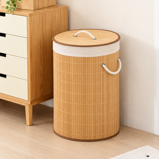 Round Bamboo Laundry Basket with Lid – 72L