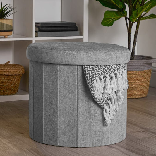 Chenille Round Storage Ottoman