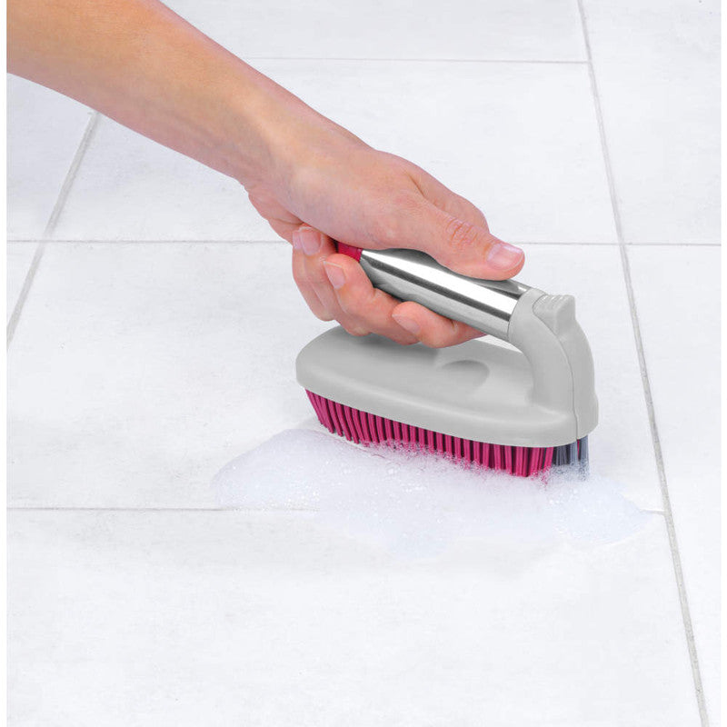 2 In 1 Rubber Head Scrubbing Brush, Pink/Grey - Kleeneze