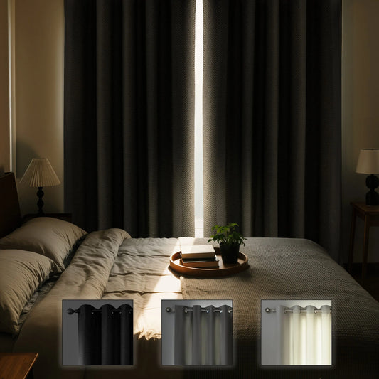 Jacquard Blackout Eyelet Curtains – Natural – 66" x 90" (168x229cm)