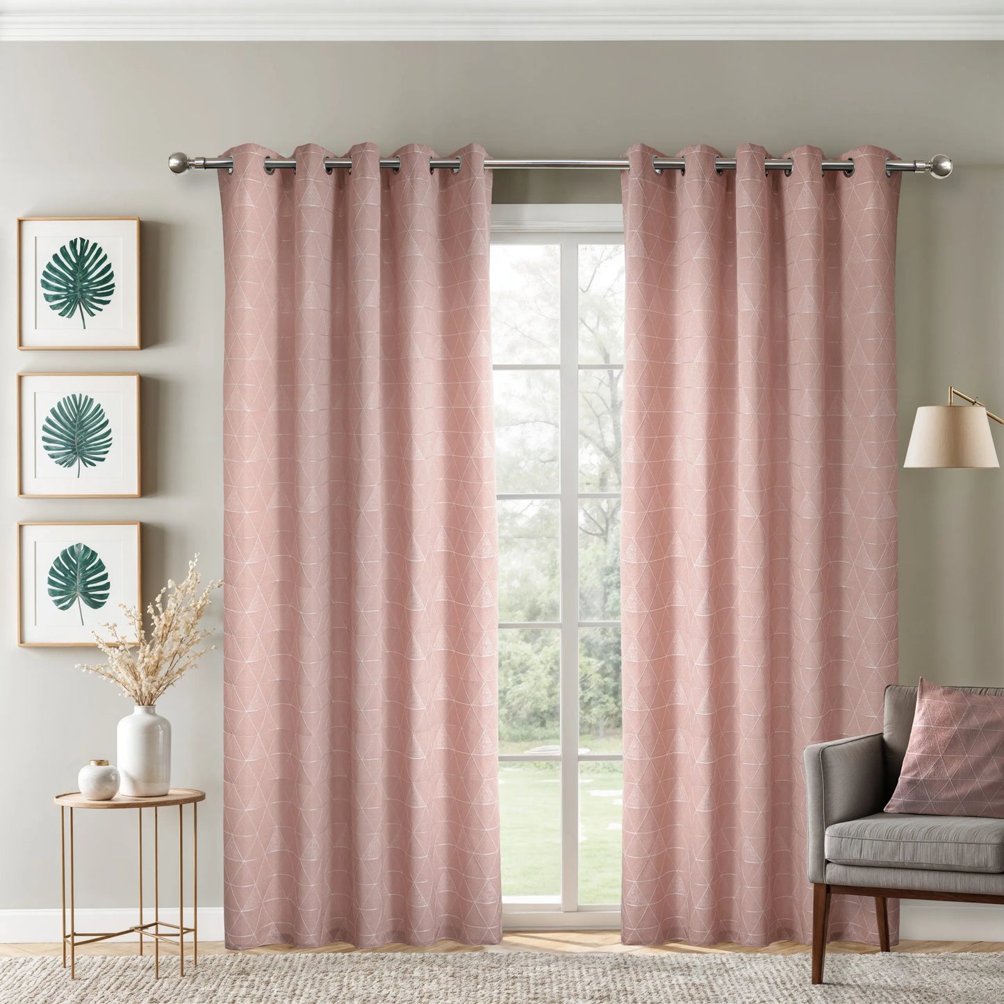 Siena Light Filtering Unlined Eyelet Jacquard, Blush Pink 66 x Drop 90" (168 x 228cm)