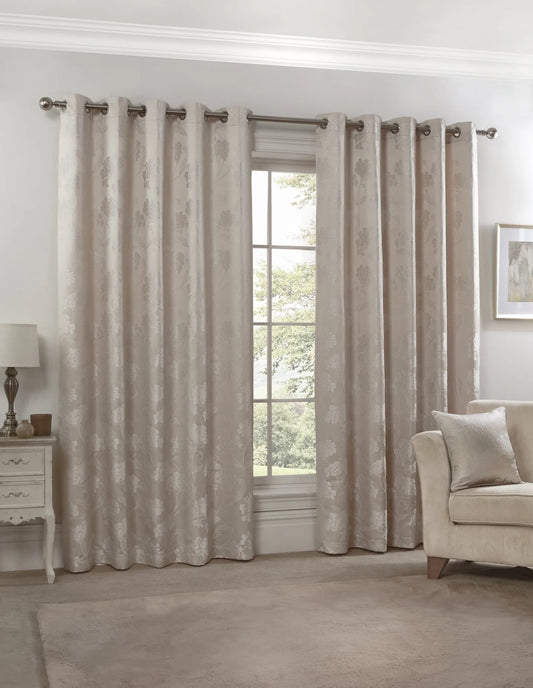 English Garden – Luxury Lined Eyelet Jacquard Curtains - Cream - Width 66 x Drop 90" (168 x 228cm)