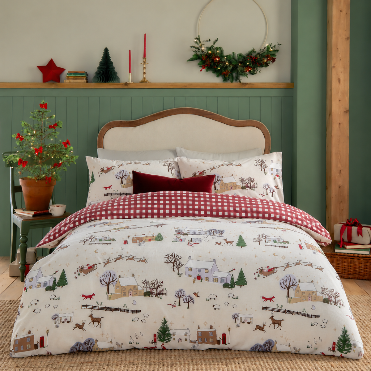 Cotswold Christmas Printed Reversible Duvet Cover Set
