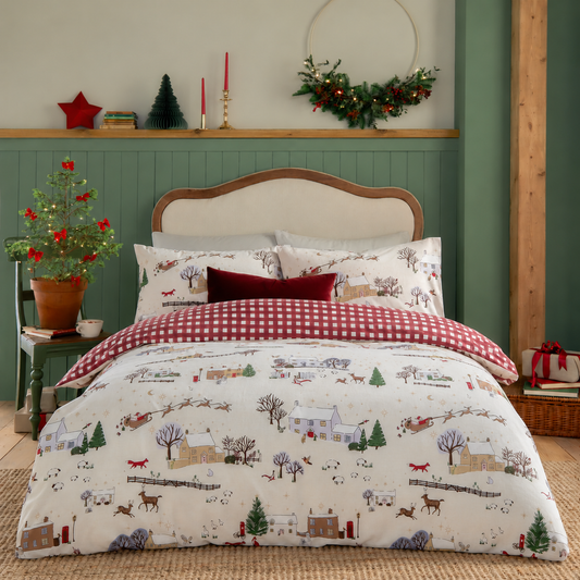 Cotswold Christmas Printed Reversible Duvet Cover Set