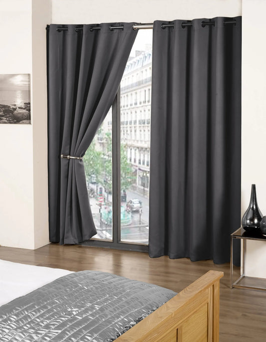 Blackout Eyelet Curtains - Charcoal - 168x228cm (66x90 Drop)