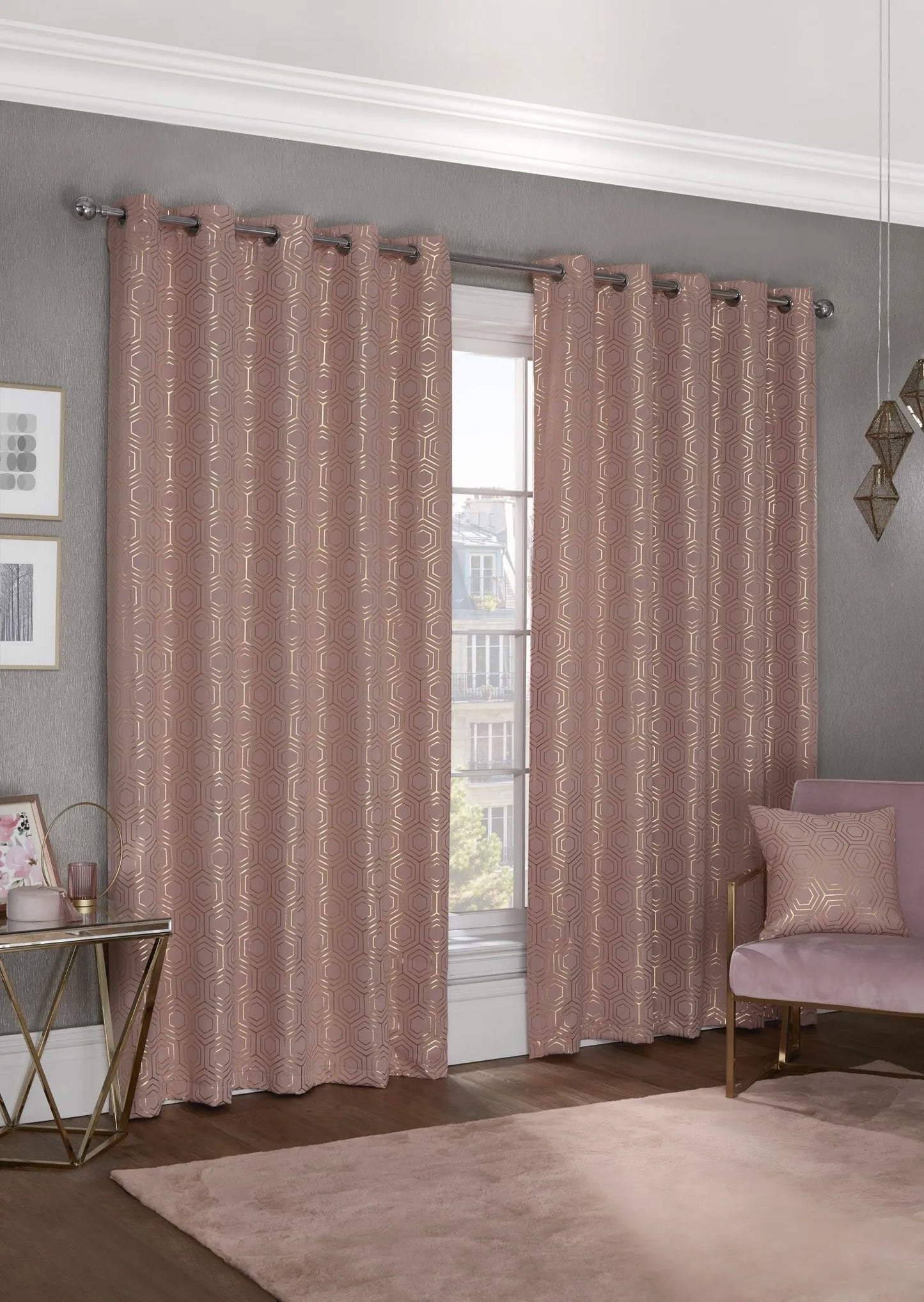 Element Woven Thermal Blackout Eyelet Curtains - Blush Pink - Width 66 x Drop 90" (168 x 228cm)
