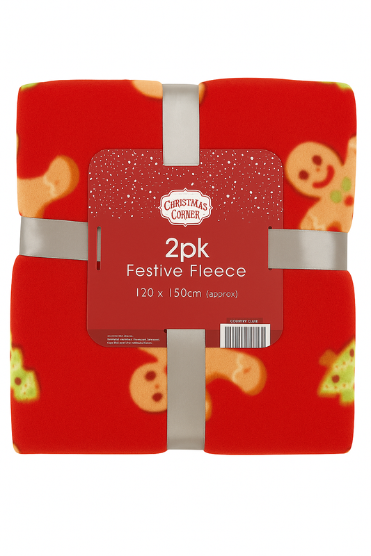 2 Pack Festive Gingerbread Fleece Blankets