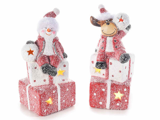 Pair Ceramic Character On Gift Packages With Led Lights