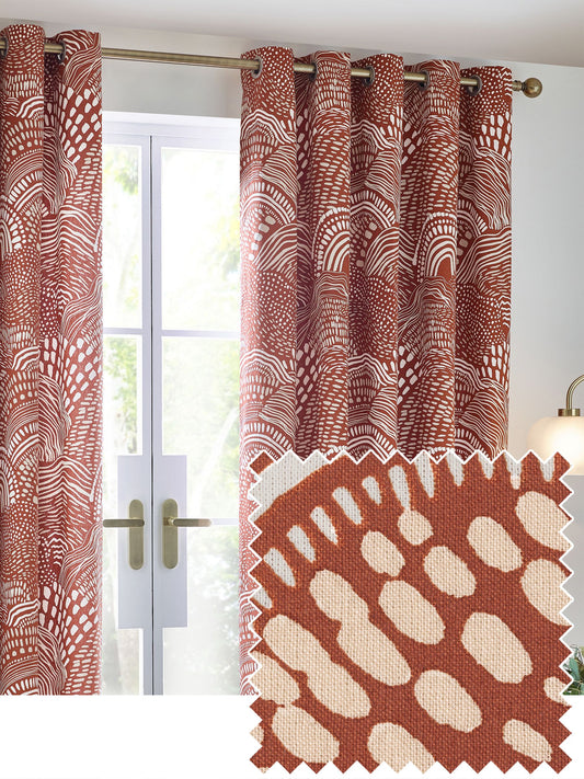 HÖEM Chestnut Nola Abstract Geometric Eyelet Curtains - 66 x 90 (168x229cm)