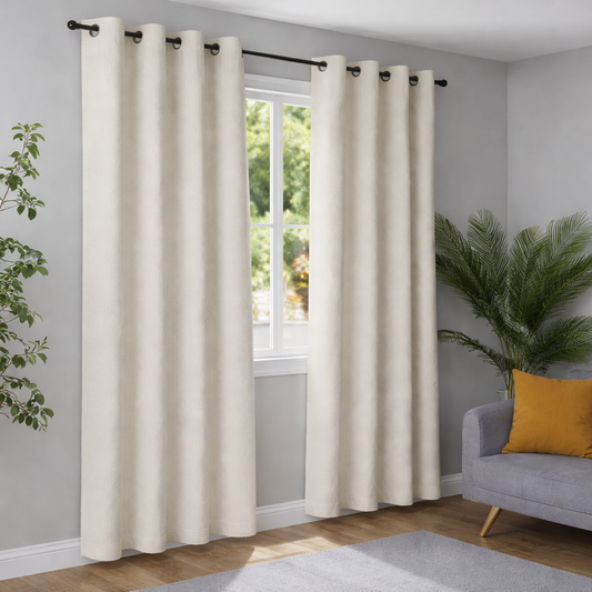 Linen Look Cream Eyelet Blackout Pair Of Curtains  - 138 x 220cm Drop