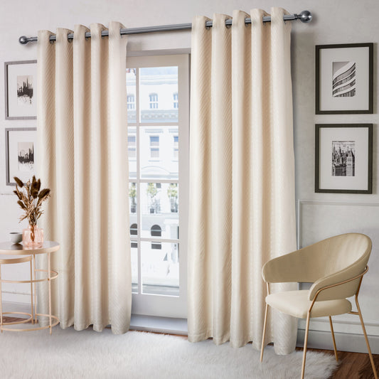 Woven Jacquard Lined Eyelet Curtains Cream - 168 x 228 Drop
