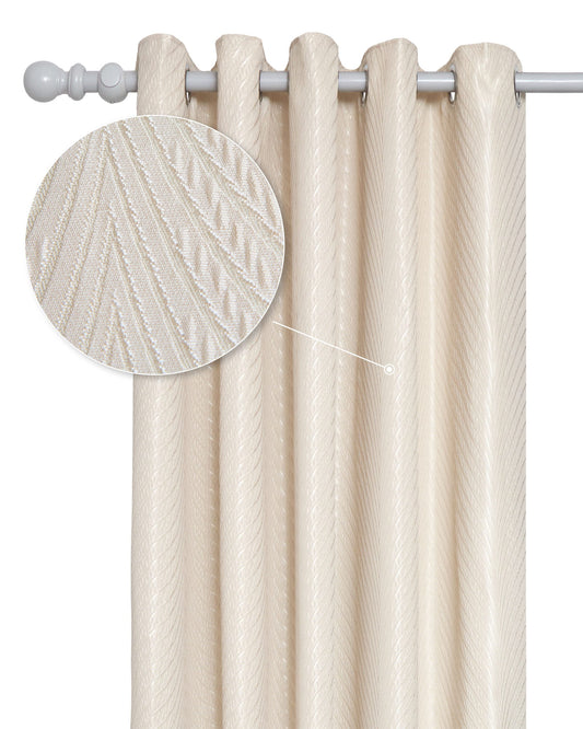 Woven Jacquard Lined Eyelet Curtains Cream - 168 x 228 Drop