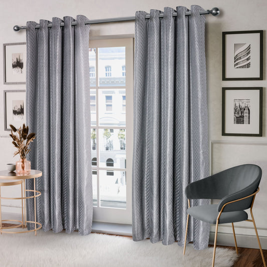 Woven Jacquard Lined Eyelet Curtains Charcoal - 168 x 228cm Drop