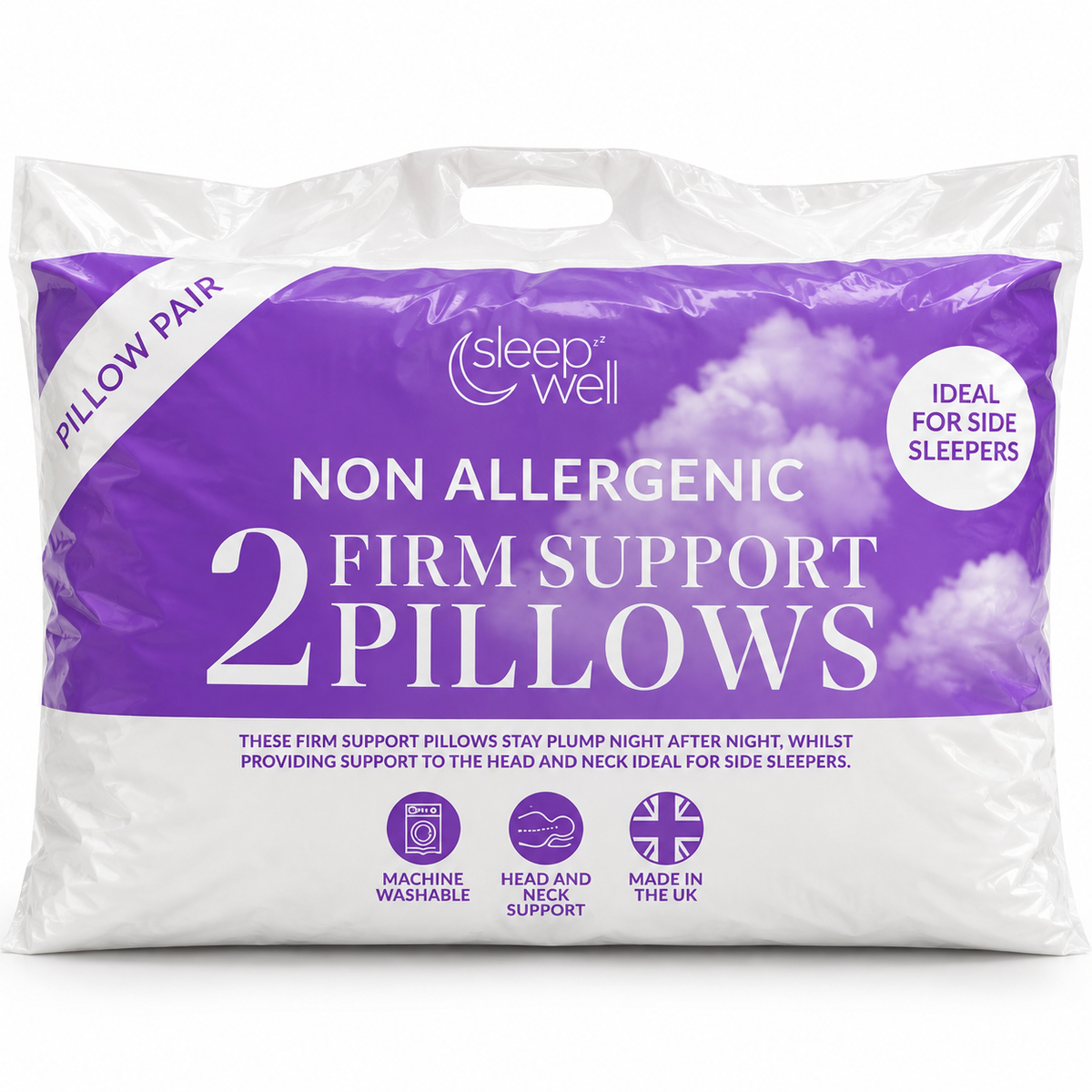 Sleep Well Non-Allergenic Firm Support Pillows – Pack of 2