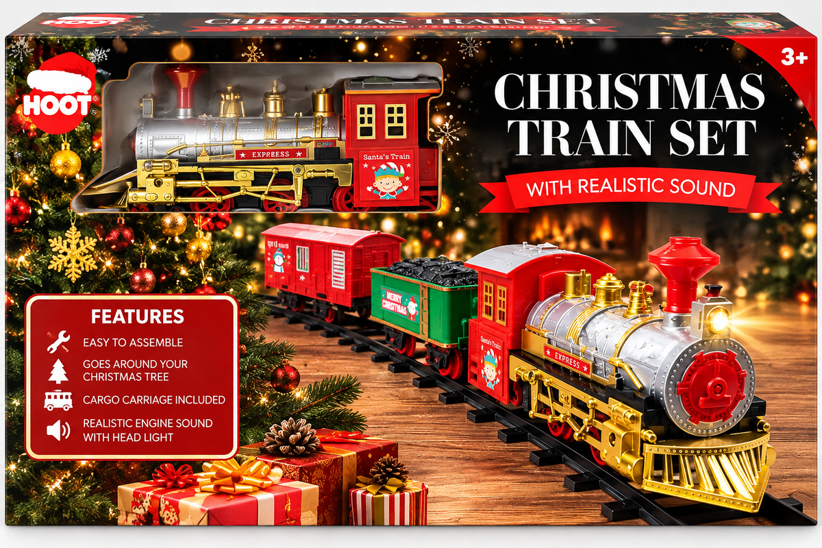 HOOT Christmas Train Set with Realistic Sound & Headlight