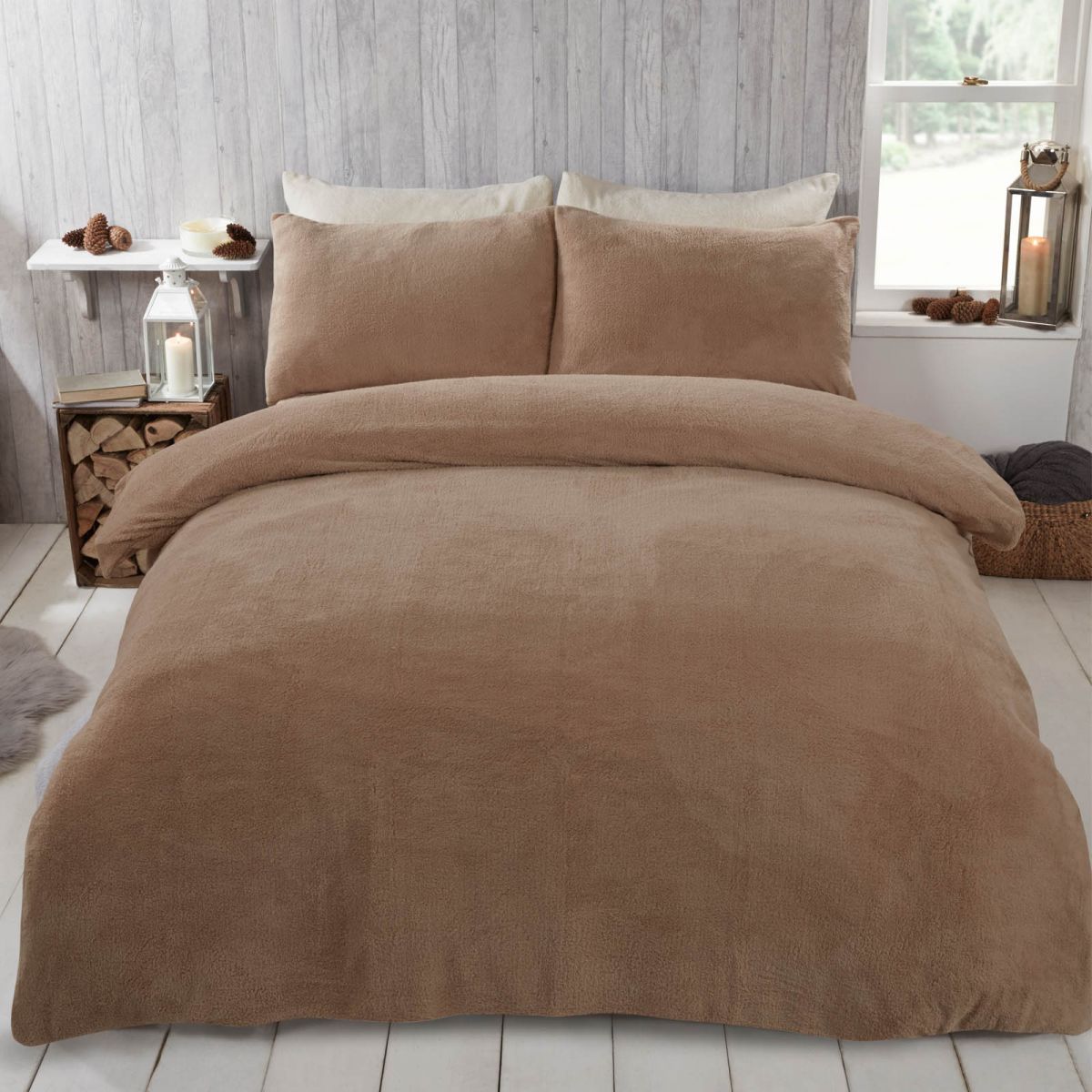 Teddy Fleece Duvet Set - Latte