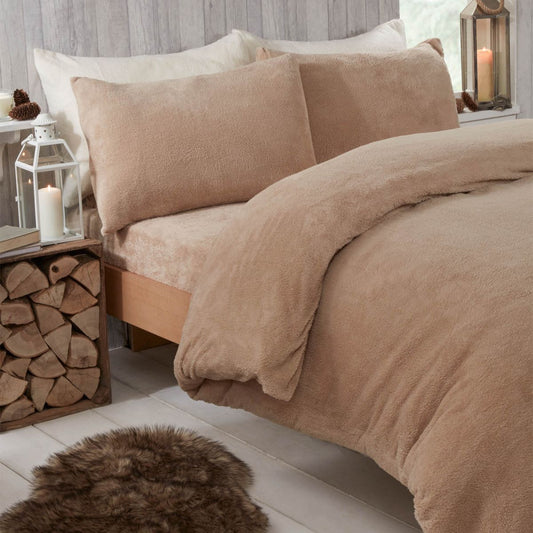 Teddy Fleece Duvet Set - Latte