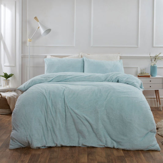 Teddy Fleece Duvet Set - Duck Egg
