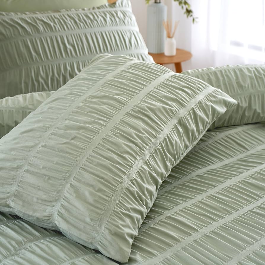 Catherine Lansfield Seersucker Sage Duvet Set