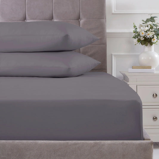 Percale Extra Deep Fitted Sheet (40cm) With Pair of Pillow Cases - Charcoal