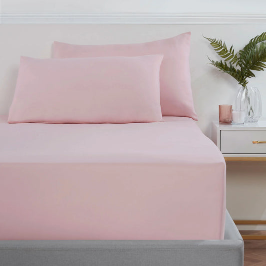 Percale Extra Deep Fitted Sheet (40cm) With Pair of Pillow Cases - Pink