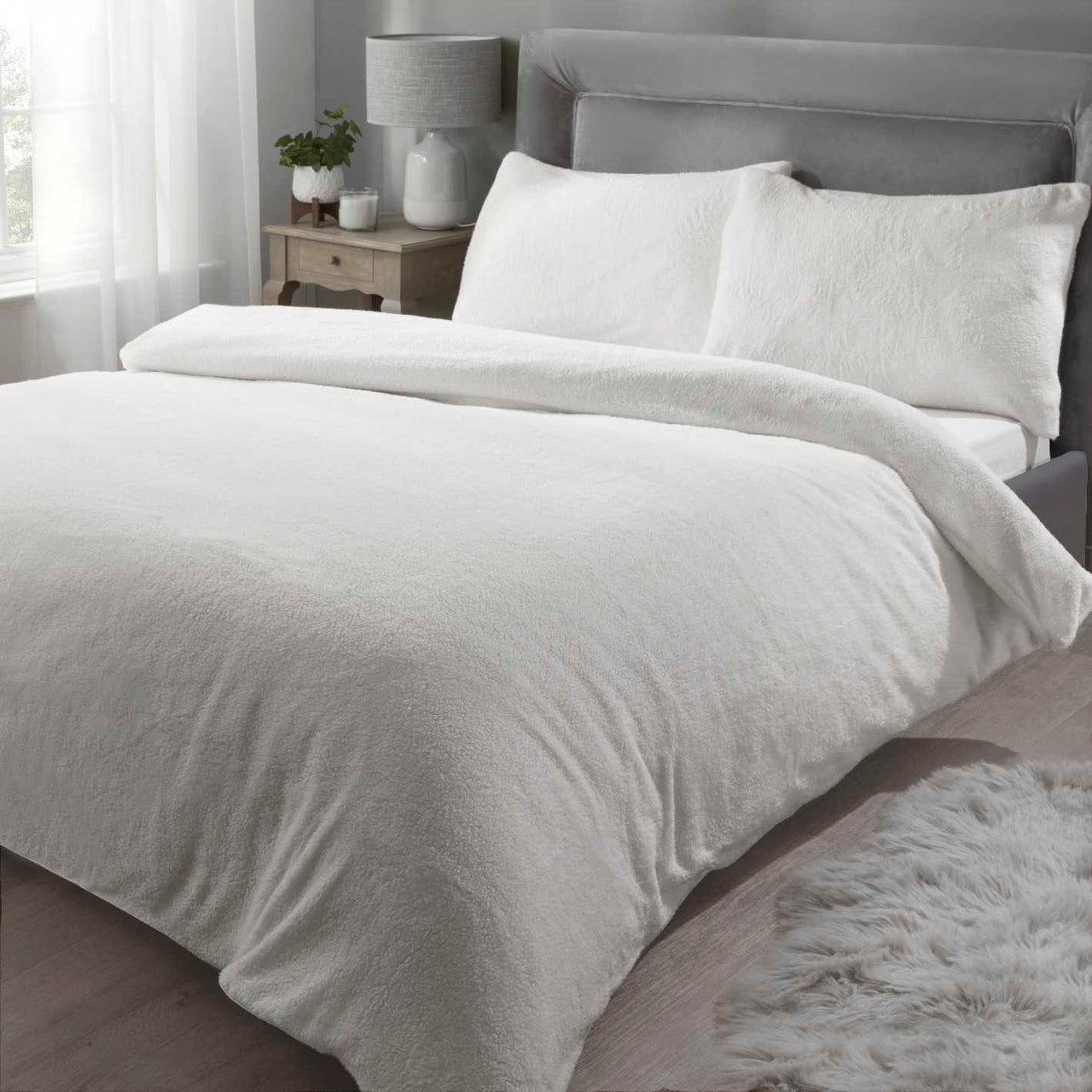 Teddy Fleece Duvet Set - White