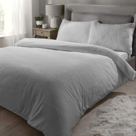 Teddy Fleece Duvet Set - Silver