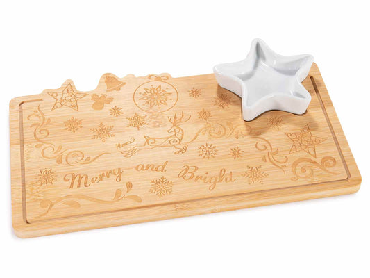 Christmas Bamboo Serving Board with Star Dish – “Merry & Bright