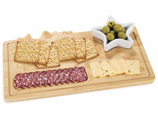 Christmas Bamboo Serving Board with Star Dish – “Merry & Bright