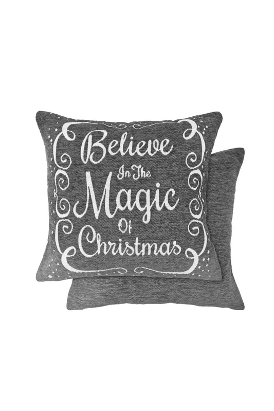 Xmas Chenille – Cushion Cover ‘Believe in Magic’ Silver - 43cm
