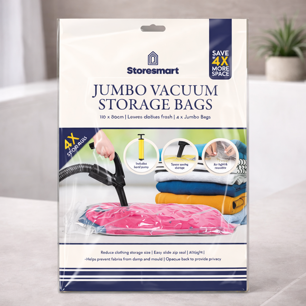 Jumbo Vacuum Storage Bags 4 Pack - Includes Hand Pump
