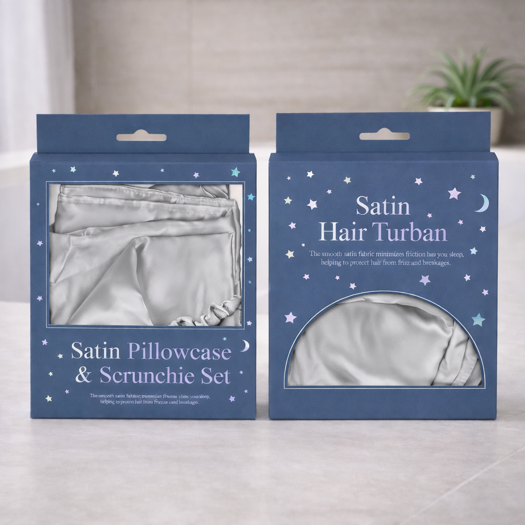 Pillow Case, Scrunchie & Turban Satin Set