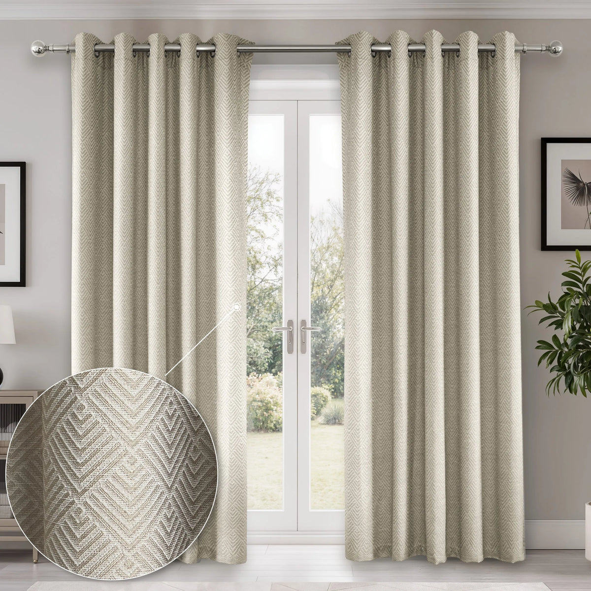 Jacquard Blackout Eyelet Curtains – Natural – 66" x 90" (168x229cm)