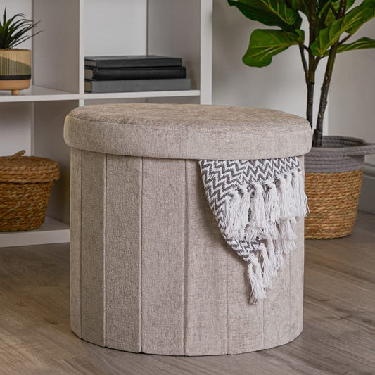 Chenille Round Storage Ottoman