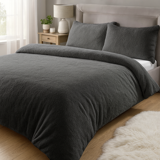 Teddy Fleece Duvet Set - Charcoal
